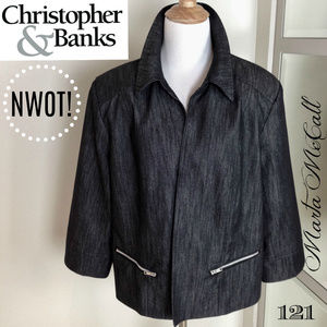 NWOT Open Front Black Denim XL 3/4 Sleeve Jacket